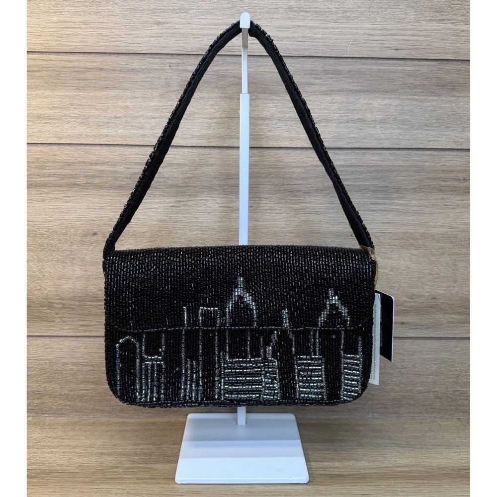 Viral From India To You Beaded City NYC Skyline Shoulder Bag Black Silver NWT